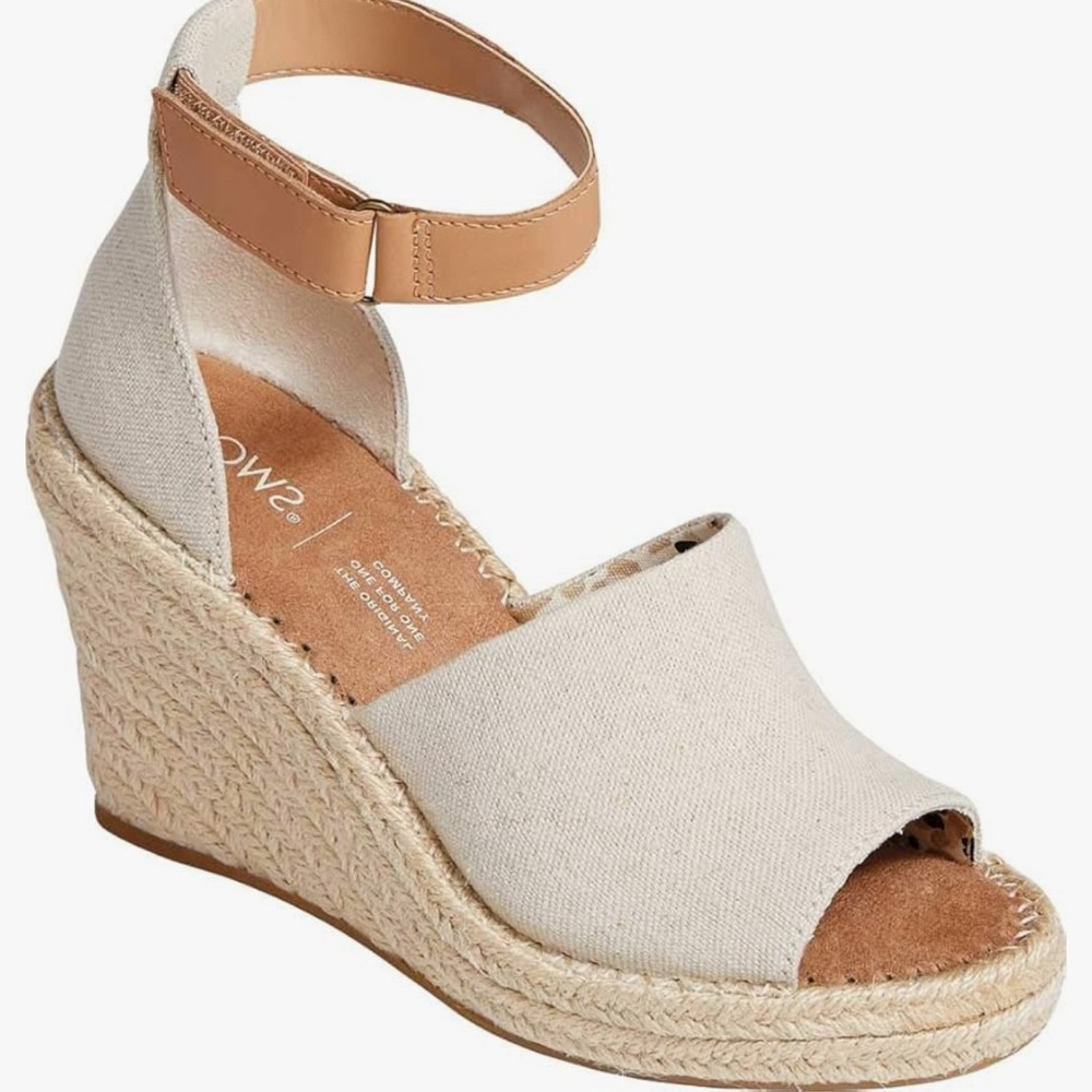 TOMS Marisol Tan Espadrille Wedge Sandals with Ankle Strap